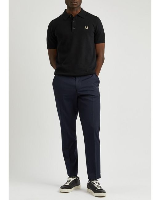 Fred Perry Black Logo-Embroidered Wool-Blend Polo Shirt for men