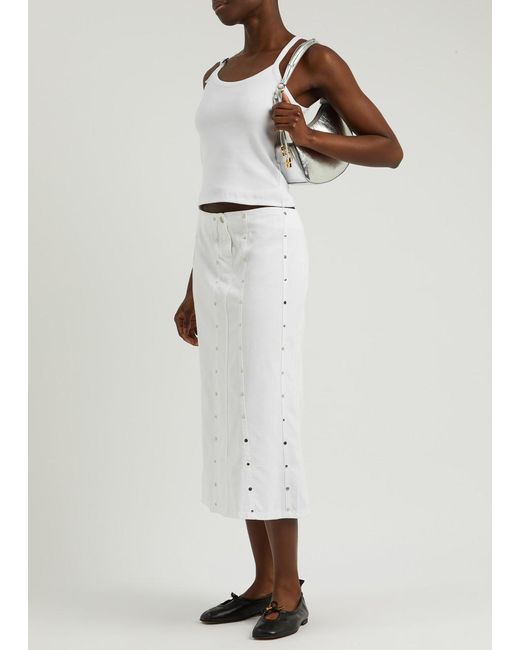 GIMAGUAS White Berta Studded Denim Midi Skirt
