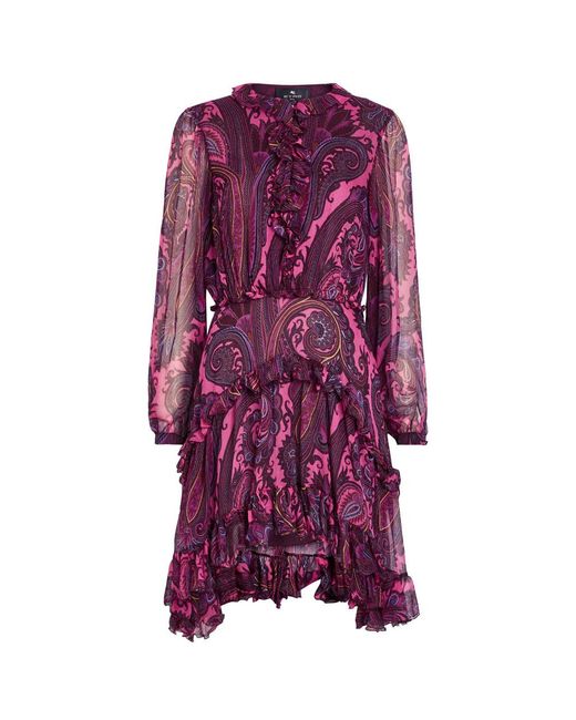 Etro Purple Paisley-Print Silk-Chiffon Mini Dress