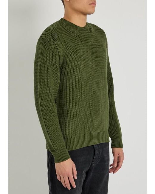 Tom Ford Green Ribbed Crew-Neck Wool Jumper for men