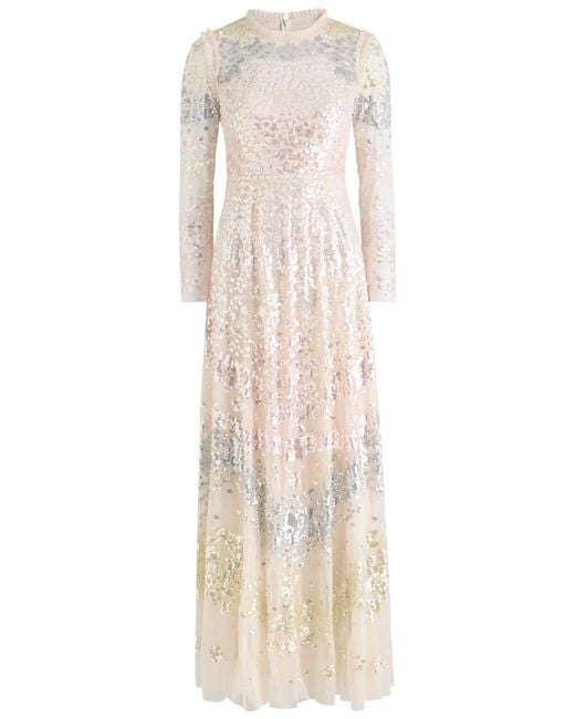 Needle & Thread Natural Angeline Sequin-Embellished Tulle Gown