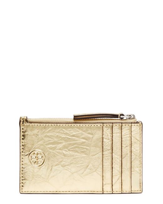 Tory Burch Natural Fleming Metallic Leather Card Holder
