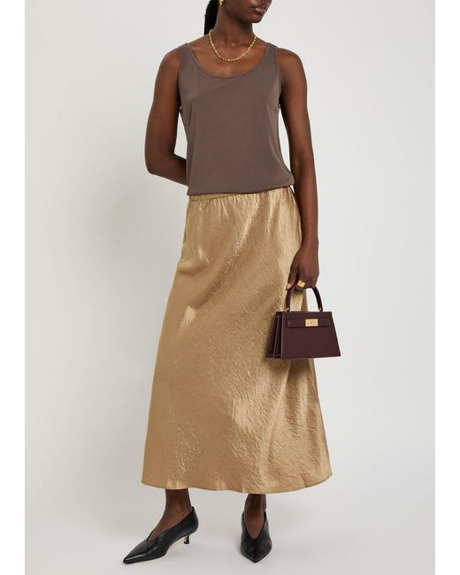 Eileen Fisher Natural Crinkled Satin Midi Skirt