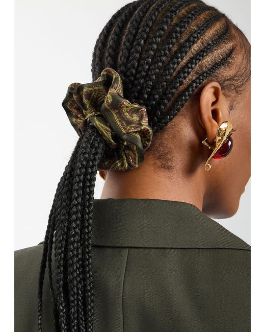 Saint Laurent Green Paisley-Print Silk Scrunchie