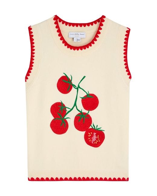Never Fully Dressed Tomato Embroidered Knit Vest