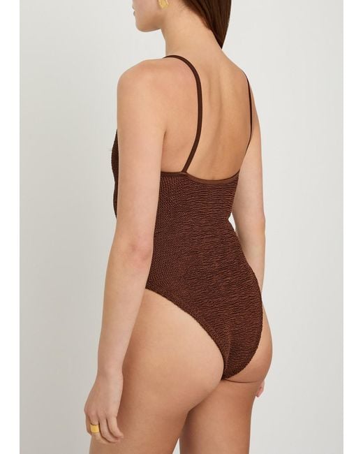 Hunza G Brown Mia Beaded Crinkle Swimsuit