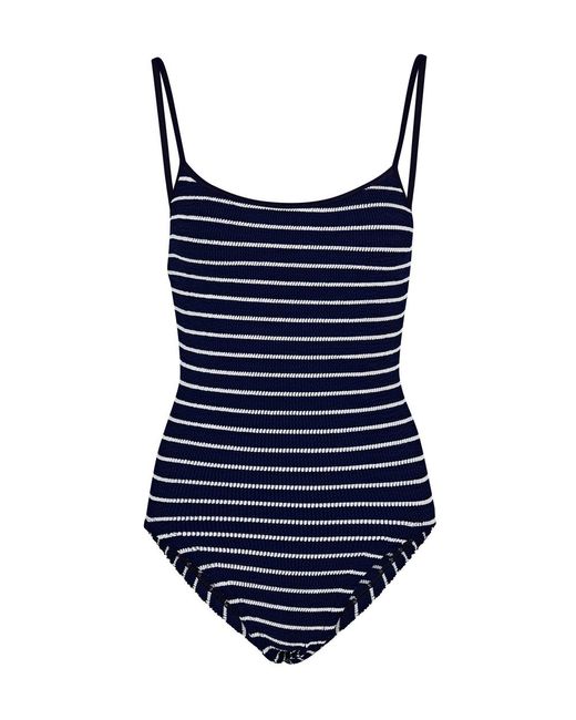 Hunza G Blue Pamela Striped Seersucker Swimsuit