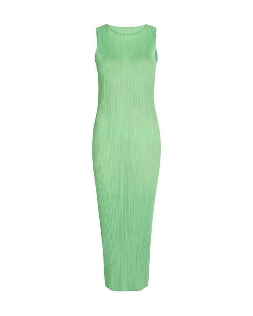Issey Miyake Green Pleated Woven Midi Dress