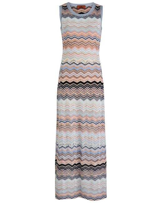 Missoni Gray Zigzag Embellished Metallic Knitted Maxi Dress