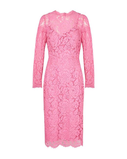 Dolce & Gabbana Pink Lace Midi Dress