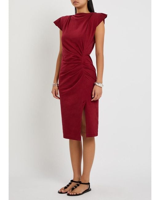 Isabel Marant Red Nadeline Ruched Cotton Midi Dress