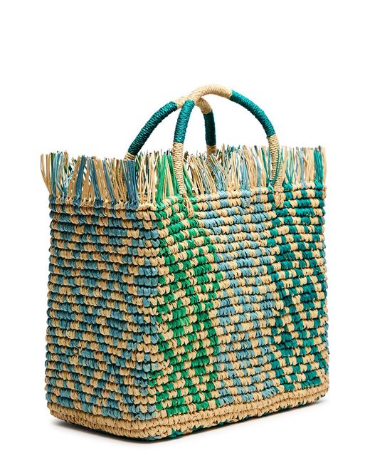 Sensi Studio Green Canasta Fringed Woven Straw Tote