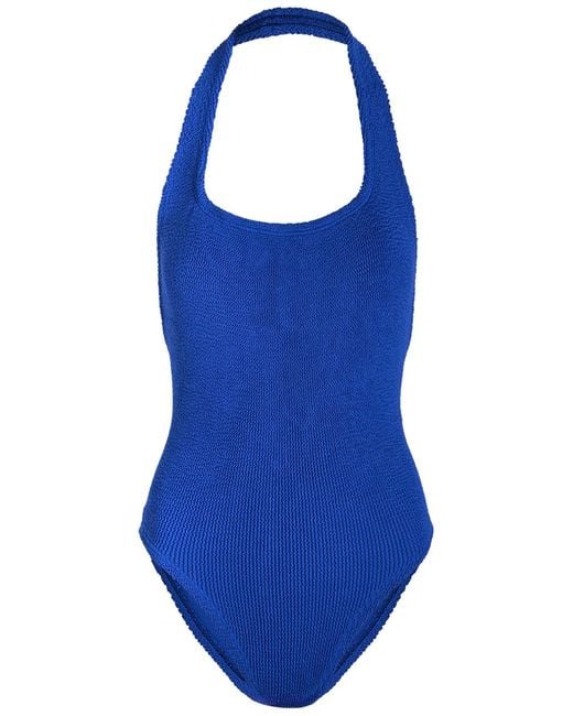Hunza G Blue Sandy Halterneck Crinkle Swimsuit
