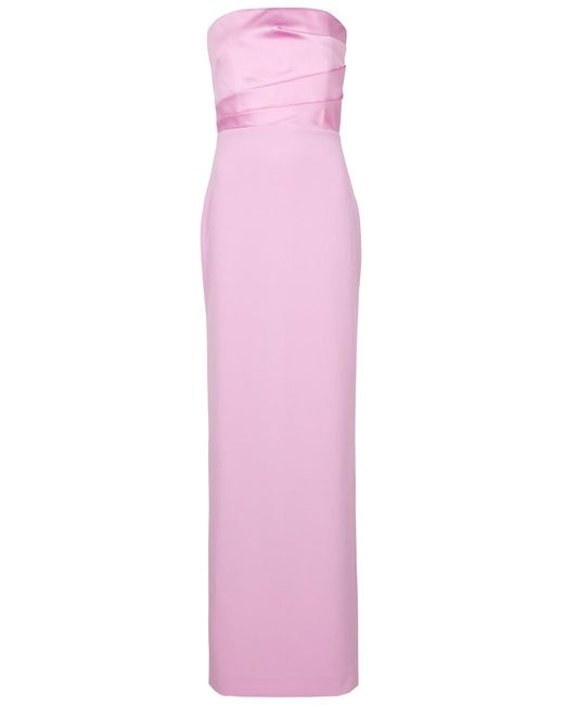 Solace London Pink Afra Strapless Satin And Crepe Gown