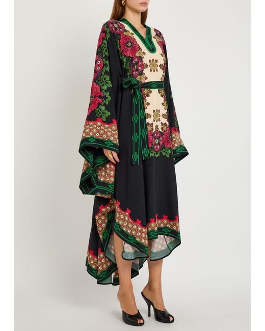LaDoubleJ Multicolor Karis Floral-Print Crepe Midi Kaftan Dress