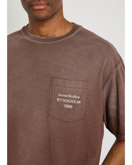 Acne Brown Distressed Cotton-Blend T-Shirt for men