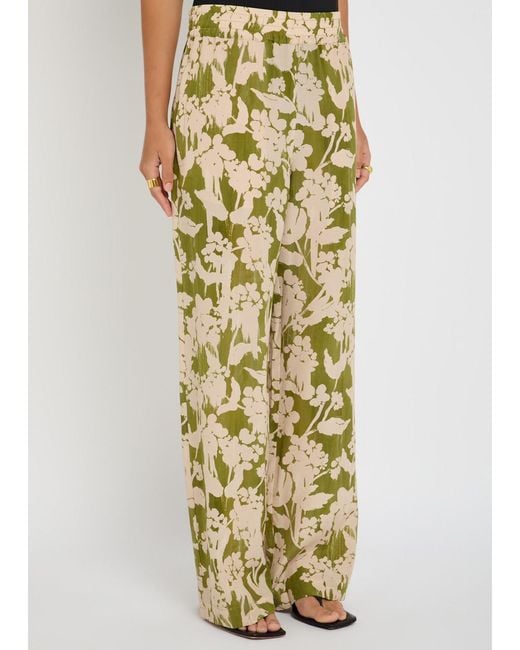 Victoria Beckham Metallic Floral-Print Silk-Crepe Trousers