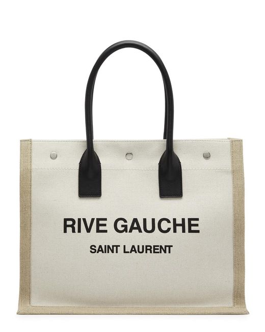 Saint Laurent White Rive Gauche Small Canvas Tote