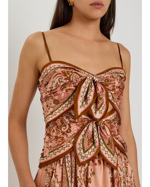 Zimmermann Pink Aster Scarf Printed Cut-Out Silk Midi Dress