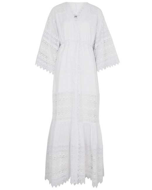 Charo Ruiz White Margherita Lace-trimmed Cotton-blend Maxi Dress