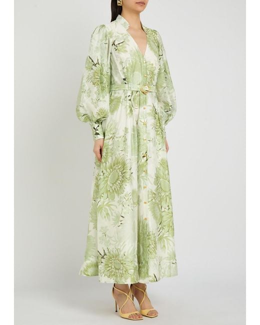 Aje. Green Reflector Floral-Print Woven Midi Shirt Dress