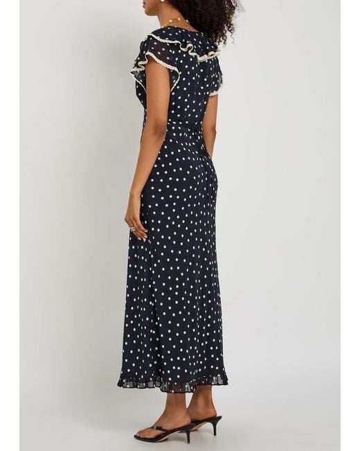 Rixo Blue Bethea Polka Dot Crepe De Chine Midi Dress