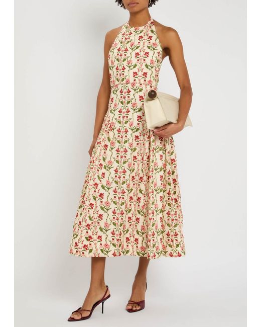 Agua Bendita Natural Balsa Canna Floral-Print Linen Midi Dress
