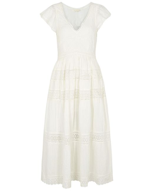 LoveShackFancy Abena White Pintucked Cotton Midi Dress | Lyst