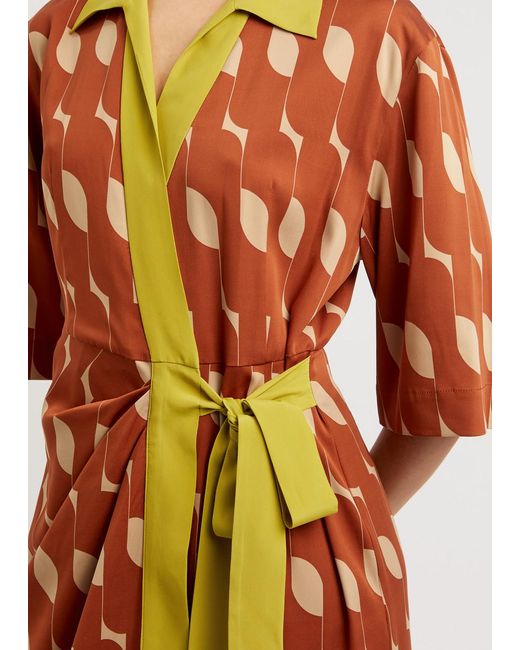 Dries Van Noten Orange Dakolai Printed Silk-Blend Wrap Dress