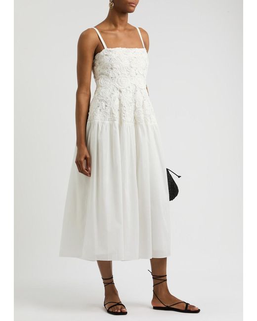 Jonathan Simkhai White Veronica Floral-Appliquéd Cotton Midi Dress