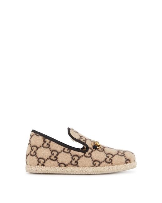 Gucci Natural GG Wool Loafers In Beige