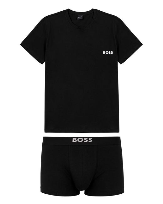 Boss Black Logo Cotton T-Shirt And Trunks Set for men