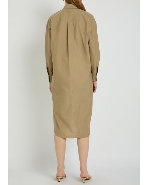 Brunello Cucinelli Natural Crinkled Cotton-Blend Midi Shirt Dress