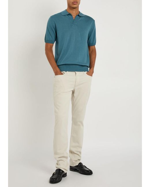 Aurélien Blue Merino Wool Polo Shirt for men