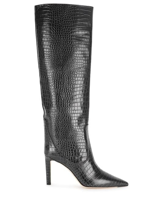 Jimmy Choo Gray Mavis 85 Crocodile-effect Leather Knee-high Boots