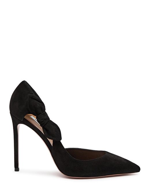 Aquazzura Black Very Bow Tie 105 Suede Pumps