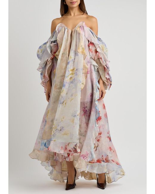 Zimmermann Pink Crush Strapless Floral-Print Linen-Blend Dress