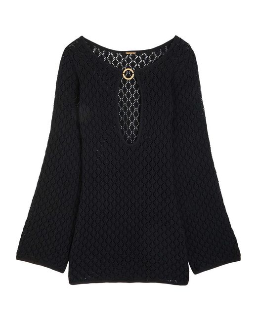 Away That Day Black Bimini Open-Knit Cotton Mini Dress