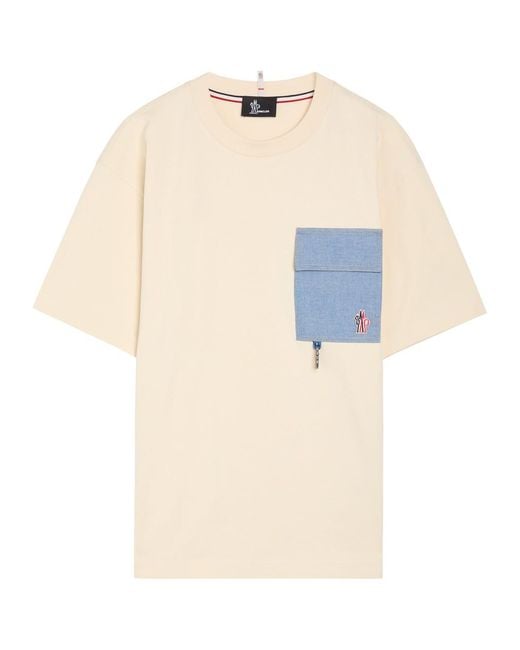 Moncler White Denim-Pocket Logo Cotton T-Shirt for men