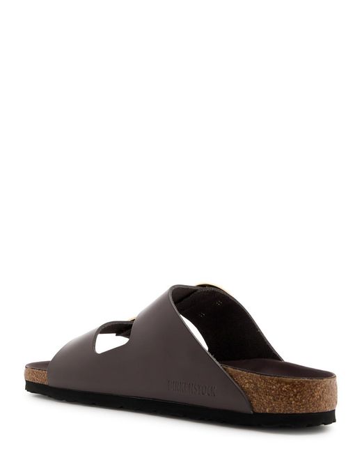 Birkenstock Black Arizona Big Buckle Glossed Leather Sliders Uk3 Uk36