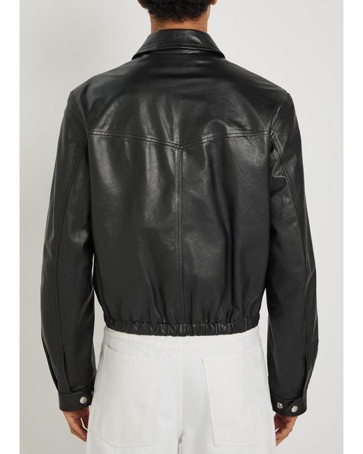 Lemaire Black Leather Biker Jacket for men