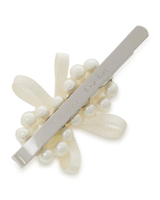 Simone Rocha Petite Bow Mini Flower Faux-Embellished Hair Clip in White ...