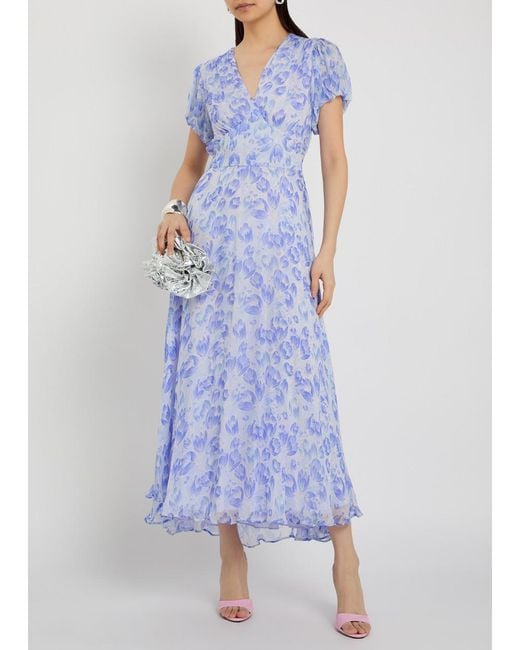 Rixo Purple Corrine Floral-Print Chiffon Maxi Dress