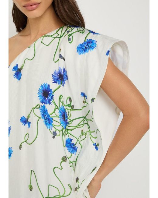 Stella McCartney Blue Asymmetric Floral-Print Satin Maxi Dress