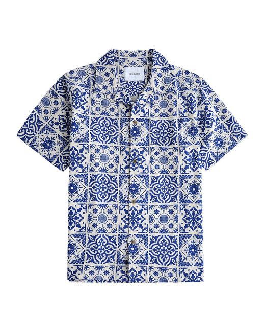 Les Deux Blue Tile Printed Cotton Shirt for men