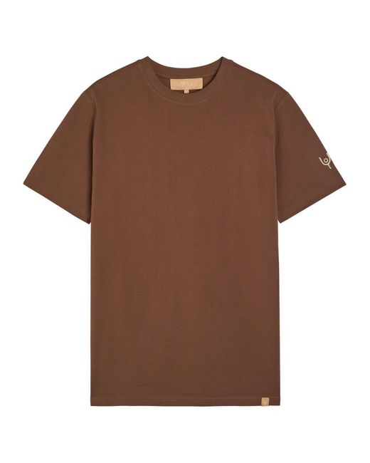Now You Live Brown Arensby Logo-Embroidered Cotton T-Shirt for men