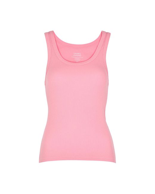 COLORFUL STANDARD Pink Ribbed Stretch-Cotton Tank