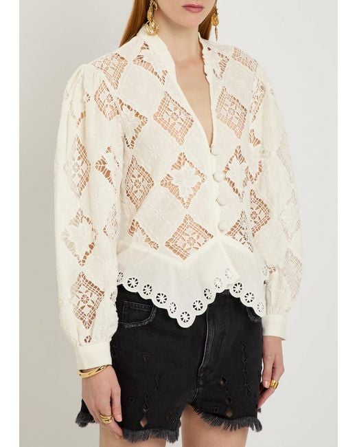 Isabel Marant White Nina Cutwork-Embroidery Cotton And Linen-Blend Blouse