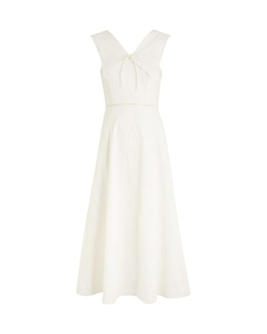Damson Madder White Fan Fan Embroidered Cotton Midi Dress
