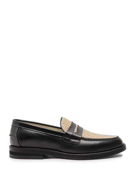 Duke & Dexter Black Rattan And Leather Loafers for men